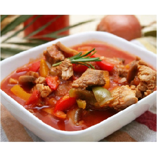 Paprikash - stewed pork with sweet pepper and vegetables